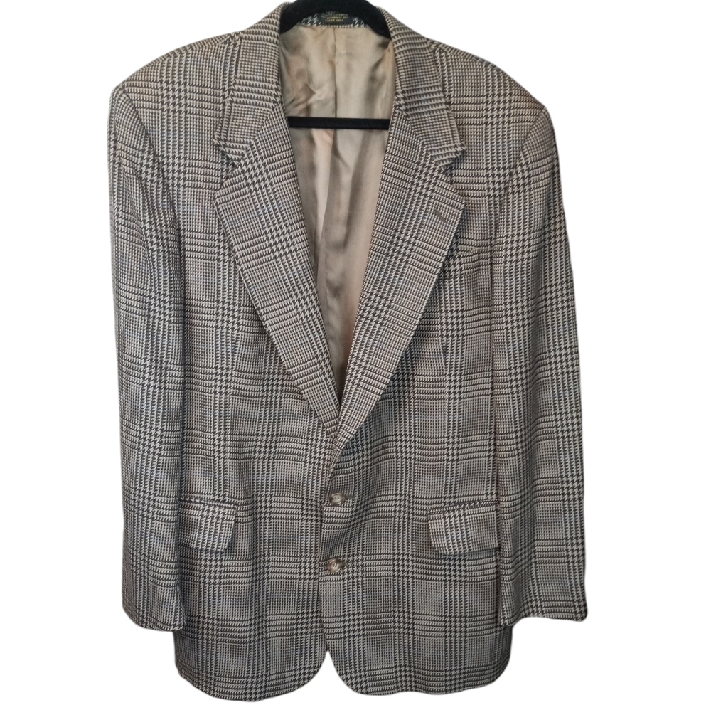 Oscar De La Renta Vintage Wool 2-Button Houndstooth Blazer Size 44L